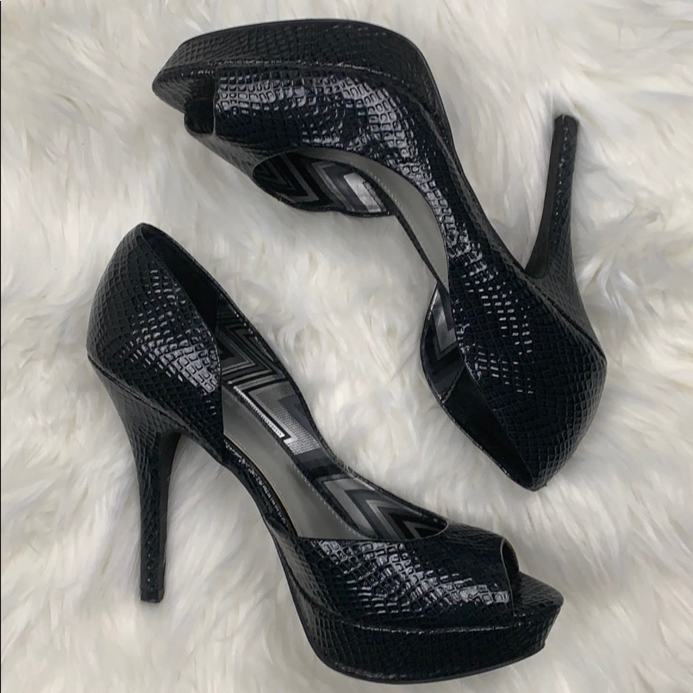 Fergalicious By Fergie Black Peep Platform Heels
